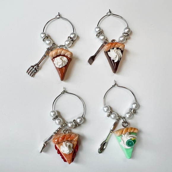 Pie Slice Clay Wine Glass Charms – Set of 4 Pumpkin, Cherry, Chocolate, Key Lime - Picture 5 of 11